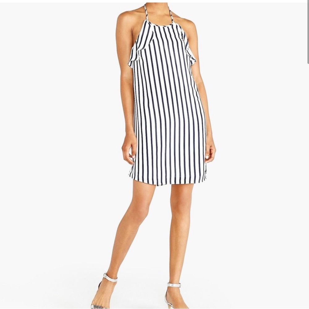 J.Crew Factory Navy & White Striped Halter Ruffle Dress